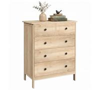 HOMCOM Cómoda de 5 cajones Estilo contemporáneo 74 x 40 x 91 cm Roble | Armario de almacenamiento para dormitorio, oficina, entrada, asa metálica