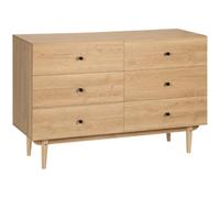 HOMCOM Cómoda de 6 cajones 120x40x80cm Marrón Claro | Con patas de madera maciza, acabado veteado.