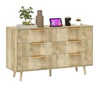 HOMCOM Cómoda de 6 Cajones Cómoda para Dormitorio con Diseño Estriado y Patas de Madera Cajonera Aparador para Salón Pasillo 62x35x105 cm Roble Oak 120x40x76cm