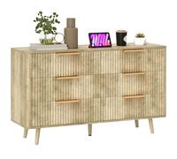 HOMCOM Cómoda de 6 Cajones Cómoda para Dormitorio con Diseño Estriado y Patas de Madera Cajonera Aparador para Salón Pasillo 62x35x105 cm Roble Oak 120x40x76cm