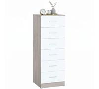HOMCOM Cómoda de 6 Cajones Sinfonier Alta y Estrecha Gris Claro y Blanco | Cajonera para Dormitorio, Salón, Vestidor, Entrada, 40x40x110 cm