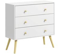 HOMCOM Cómoda de Dormitorio con 3 Cajones y Patas de Madera de Pino para Salón Oficina 80x30x80 cm Blanco Aosom España