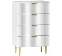 HOMCOM Cómoda de dormitorio con 4 cajones ranurados, cómoda moderna con tiradores y patas doradas, armario de madera para salón, dormitorio y pasillo, 60x40x96 cm, blanco