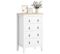 HOMCOM Cómoda de Dormitorio Moderna con 4 cajones con Asas de Piel sintética y guías de Metal para salón, Pasillo, Entrada, 60 x 40 x 98 cm, Color Blanco