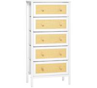 HOMCOM Cómoda de Estilo Cannage Bohemio con 5 Cajones de Tela Plegables Ideal para Dormitorio Salón 62x30x126,5 cm Blanco Aosom España