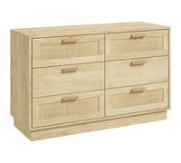 HOMCOM Cómoda de Madera con 6 Cajones de Rejilla de Ratán Estilo Bohemio Mueble Cajonera para Salón Oficina 110x40x69 cm Roble Aosom España