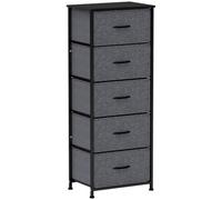 HOMCOM Cómoda de Tela con 5 Cajones de Tela Gris Oscuro | Cómoda Industrial para Dormitorio, Estructura de Acero, Tablero de Madera, para Habitación Infantil, Salón, Pasillo