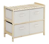 HOMCOM - Cómoda de tela, mueble de almacenamiento con 4 cajones plegables de tela de lino, estilo elegante, para dormitorio, oficina, salón, 59 x 28 x 50 cm, madera natural, color beige