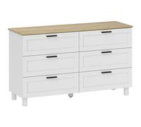 HOMCOM Cómoda Dormitorio con 6 Cajones Patas de Madera para Salón Oficina 120x38x71 cm Blanco Aosom España