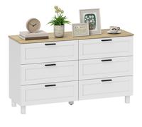 HOMCOM Cómoda Dormitorio con 6 Cajones Patas de Madera para Salón Oficina 120x38x71 cm Blanco BLANCO