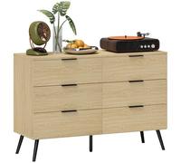 HOMCOM Cómoda Estilo Moderno Cómoda para Dormitorio con 6 Cajones Diseño Anti-vuelco Cajonera para Sala de Estar Pasillo 110x40x75 cm Roble