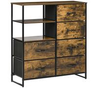 HOMCOM Cómoda Mueble de Almacenamiento cómoda estilo industrial 6 cajones plegables 2 estantes acero y madera 84x30x92 cm Aosom España