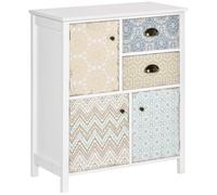 HOMCOM Cómoda para Dormitorio Bohemio con 2 Cajones 3 Compartimentos Diseño Anti-vuelco 68x34x80 cm Blanco