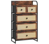HOMCOM Cómoda para Dormitorio Cajonera de Tela con 5 Cajones Plegables con Frentes de Ratán y Marco de Acero Cajonera para Dormitorio Salón Marrón Rústico