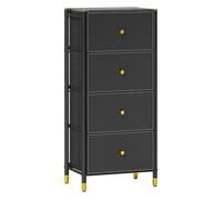 Homcom cómoda para dormitorio cajonera de tela con 4 cajones plegables con frentes de pu y marco de acero cajonera para dormitorio salón negro 46 cm