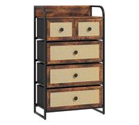 HOMCOM Cómoda para Dormitorio Cajonera de Tela con 5 Cajones Plegables con Frentes de Ratán y Marco de Acero Cajonera para Dormitorio Salón Marrón Rústico