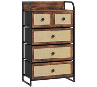 HOMCOM Cómoda para Dormitorio con 5 Cajones con Frentes de Ratán y Marco de Acero 58x29x99 cm Marrón Rústico