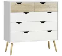 HOMCOM Cómoda para Dormitorio con 5 Cajones Patas Elevadas de Madera para Salón Oficina 99x39x101 cm Blanco y Roble