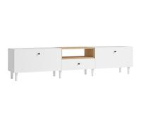HOMCOM Cómoda TV de 200 cm para televisores hasta 228,6 cm, 2 compartimentos abatibles, hueco abierto, cajón, 8 patas, tablero aglomerado, blanco Aosom España