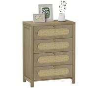 HOMCOM cómoda unidad de almacenamiento de 4 cajones estilo bohemio con puertas de resina, tiradores dorados, cómoda para dormitorio Caqui