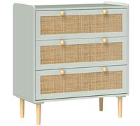 HOMCOM Cajonera de 3 cajones para Dormitorio cajonera de Estilo Bohemio con Marco de Madera, cajonera de ratán para Dormitorio, salón, recibidor Dim. 80 x 40 x 87,5 cm, Azul Claro