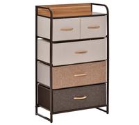 HOMCOM CómodCómoda de Tela 5 Cajones Sinfonier Extraíbles Plegables Base Elevada Dormitorio Salón 58x29x99 cm Multicolor Aosom España
