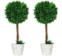 HOMCOM Conjunto de 2 árboles artificiales de boj Planta artificial plantas artificiales, incl. musgo artificial, 1 maceta, 28 cm x 28 cm x 60 cm, Verde