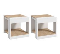 HOMCOM Conjunto de 2 mesas auxiliares mesa auxiliar mesita de noche 40x40x45 cm - Blanco y natural Aosom España