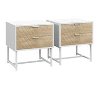 Homcom conjunto de 2 mesillas de noche mesitas de noche de 2 cajones y patas de acero estilo moderno mesitas auxiliares para salón dormitorio 45x39x48 cm blanco y roble 48 cm