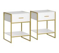 HOMCOM Conjunto de 2 Mesitas de Noche Mesas Auxiliares 45x40x60 cm Blanco | 1 Cajón, Estante de Almacenamiento, para Dormitorio Salón Oficina, Estilo Moderno