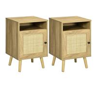 Homcom juego de 2 mesitas de noche con puerta de ratán tradicional mesillas de noche con estante abierto mesas auxiliares para dormitorio salón 39x35x60 cm natural 60 cm