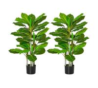 Homcom conjunto de 2 plantas artificiales 95 cm árboles artificiales con 33 hojas y maceta para interior y exterior decoración salón oficina verde 15 cm