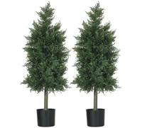 HOMCOM Conjunto de 2 plantas artificiales Cèdre con maceta altura 90 cm Conífera 38x12,5x90 cm Aosom España