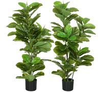HOMCOM Conjunto de 2 Plantas Artificiales Decorativas 110x15 cm Árboles Artificiales de Ficus con 90 Hojas y Macetas Verde