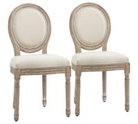 HOMCOM Conjunto de 2 sillas de Comedor - Silla de Salón medallón Estilo Luis XVI - Madera Maciza tallada patinada - Aspecto Lino Beige Aosom España