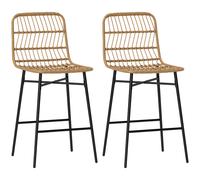 HOMCOM Conjunto de 2 Taburetes Altos de Cocina Taburetes de Bar con Respaldo y Asiento de Ratán para Bar Cocina Comedor Marrón