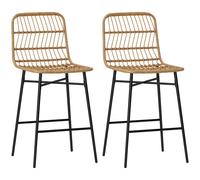 HOMCOM Conjunto de 2 Taburetes Altos de Cocina Taburetes de Bar con Respaldo y Asiento de Ratán para Bar Cocina Comedor Marrón Natural