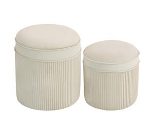 HOMCOM Conjunto de 2 taburetes con almacenamiento, taburete con tapa, taburete redondo con aspecto de terciopelo 36 x 36 x 41,5 cm Crema Aosom España