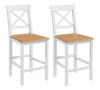 HOMCOM Conjunto de 2 Taburetes de Bar Altura Asiento 60,2 cm Taburetes de Cocina de Madera con Respaldo y Reposapiés Carga 120 kg para Comedor Salón Natural y Blanco