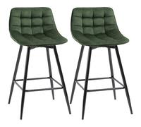 HOMCOM Conjunto de 2 Taburetes de bar con Respaldo y Reposapiés Estilo Nórdico en Metal y Terciopelo Verde 45x47x84 cm Aosom España
