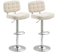 HOMCOM Conjunto de 2 taburetes de bar, sillas de bar giratorias, silla de cocina con respaldo, altura ajustable y reposapiés, estructura de acero, carga de 120 kg, beige