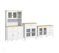 Homcom conjunto de 3 armarios juego de 1 alacena de cocina 1 aparador de cocina 1 armario auxiliar estilo moderno 100x40x180 cm 80x40x90 cm 120x40x70 cm blanco