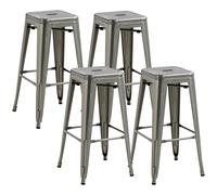 HOMCOM Conjunto de 4 Taburetes de Bar Estilo Industrial Apilables y con Reposapiés Aptos para Interiores y Exteriores 43x43x76 cm Carga Hasta 120kg Negro Silver 43 x 43 x 76 cm