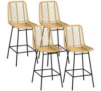 Homcom conjunto de 4 taburetes de bar modernos taburetes altos de cocina con asiento de ratán sintético y patas de acero carga 120 kg para comedor sala 42,5x52x102 cm natural