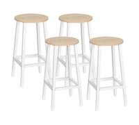 Homcom conjunto de 4 taburetes de bar taburetes altos de cocina con patas de acero y reposapiés carga 75 kg para salón comedor 32,5x32,5x65 cm natural y blanco