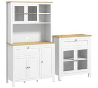 HOMCOM Conjunto de Cocina Juego de 1 Alacena de Cocina y 1 Aparador de Cocina con Cajón y Estante Ajustable Estilo Moderno para Salón Comedor 100x40x180 cm 80x40x90 cm Blanco