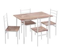 HOMCOM Conjunto de Comedor 5 Piezas Juego de 1 Mesa y 4 Sillas con Pies Acero para Cocina Restaurante 110x70x75 cm Madera Natural y Blanco