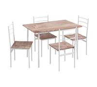 HOMCOM Conjunto de Comedor 5 Piezas Juego de 1 Mesa y 4 Sillas con Pies Acero para Cocina 110x70x75 cm Madera Natural y Blanco Aosom España