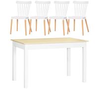 HOMCOM Conjunto de Comedor 5 Piezas Juego de 1 Mesa y 4 Sillas con Respaldo Alto Estilo Moderno para Cocina Restaurante 48x52,5x83 cm 119x70x75 cm Blanco