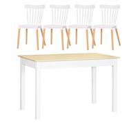 Homcom conjunto de comedor 5 piezas juego de 1 mesa y 4 sillas con respaldo alto estilo moderno para cocina restaurante 48x52,5x83 cm 119x70x75 cm blanco 70 cm